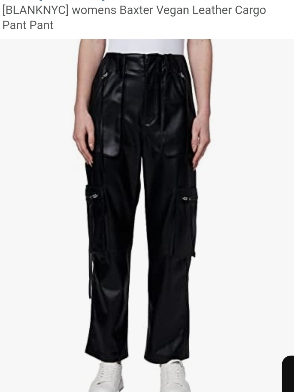 Blank NYC Black Vegan Leather Wide-Leg Cargo Pants 29 NWT